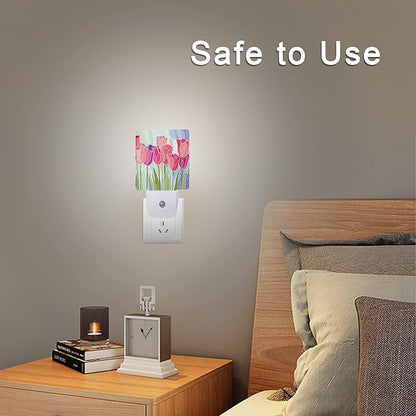 Smoaffly Pink Tulip Flowers Night Light Plug-in LED Nightlights Auto Sensor - Image 6