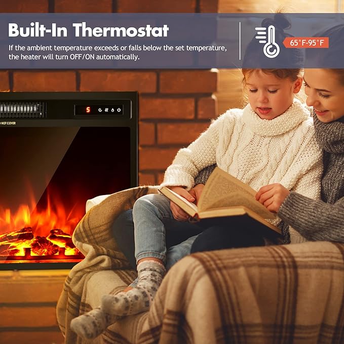 Giantex 18" Electric Fireplace Insert Heater, Wall Recessed/Mounted Fire Places - Image 2