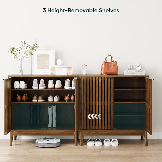 Shoe Storage Cabinet with Ventilated Slatted Doors, Wooden Shoe Organizer - Image 5