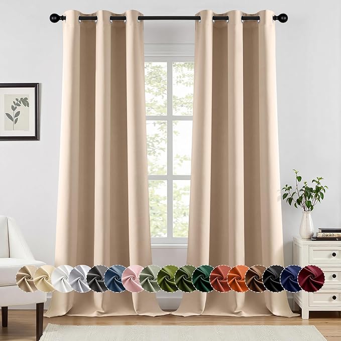 MIULEE Beige Blackout Curtains for Bedroom Living Room 90 Inches Long 2 Panels by MIULEE