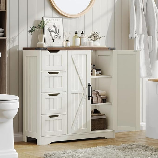 Vabches Farmhouse Bathroom Cabinet, Freestanding Storage Cabinet by Vabches