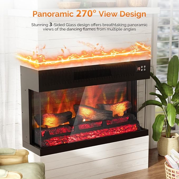 ROVSUN 1400W 3-Sided Glass Electric Fireplace Insert w/Remote Control, CSA - Image 4