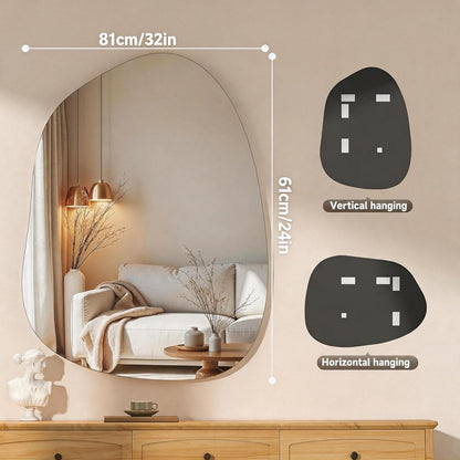 Hasipu 32"x24" Irregular Wall Mirror Frameless Asymmetrical Mirror for Wall | Frameless Wall Mirror, 4mm Tempered Glass, Horizontal & Vertical, Wall Mount, Bathroom, Bedroom, Modern Home Decor