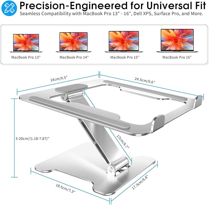 Foldable Aluminum Laptop Stand, Height Adjustable Ergonomic Riser - Image 3