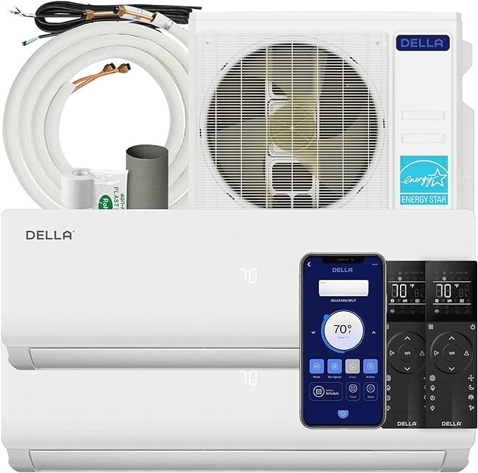 DELLA 28K BTU ODU 20 SEER2, 2 Zone 9000 12000 BTU 208-230V, Cools Up to 950 by Della