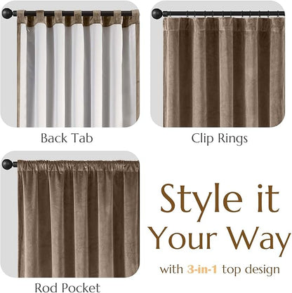 Lazzzy Dark Brown Velvet Extra Long Curtains 108 Inches Long Blackout Thermal - Image 9