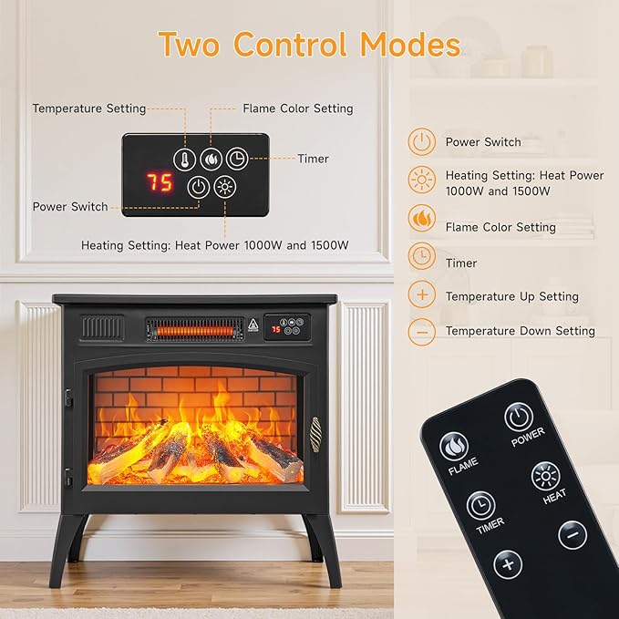 24″ Freestanding Electric Fireplace Stove - Image 7