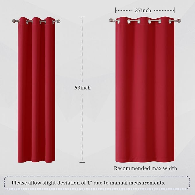 DUALIFE Christmas Red Curtains 63 Inches Long Room Darkening Thermal Insulated - Image 6