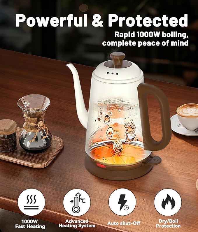 Gooseneck Electric Kettle, 1L Water Boiler, Pour Over Coffee & Tea, 1000W Fast - Image 3