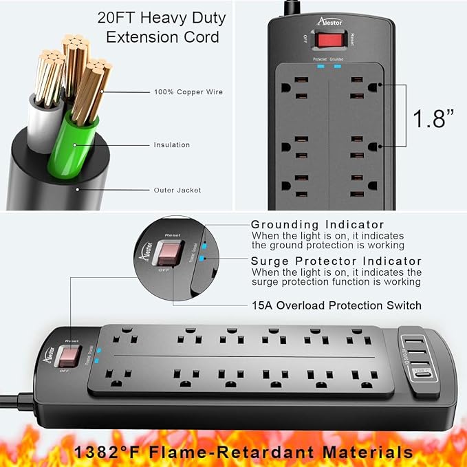 Power Strip, ALESTOR Surge Protector - Image 6