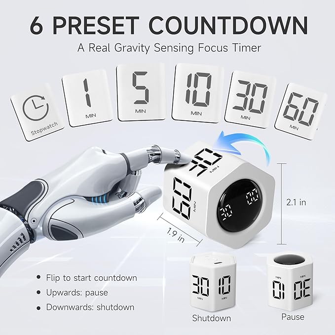 Productivity Timer 1, 60 Minutes Preset, Desk Cube Timer - Image 2