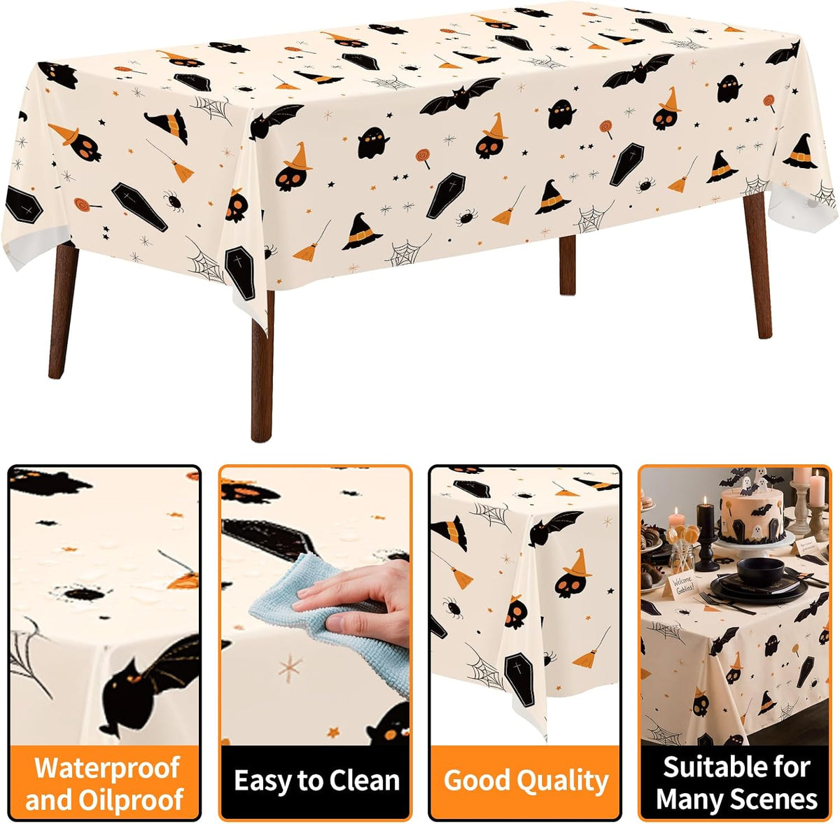 CXPSINC 54 Inch X 300 Feet Plastic Table Cover Roll Disposable Halloween Tabl...