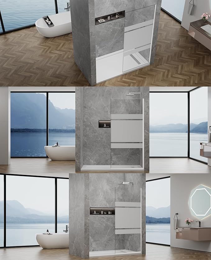 36"x76" Fixed Glass Shower Door, 3/8" Thick Mid-Band Frosted Privacy Tempered - Image 3