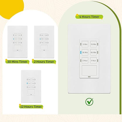 TG 4 Hour Countdown Timer Switch, 5-10-30-60 Min, 2-4 Hour, in Wall Timer Switch - Image 6