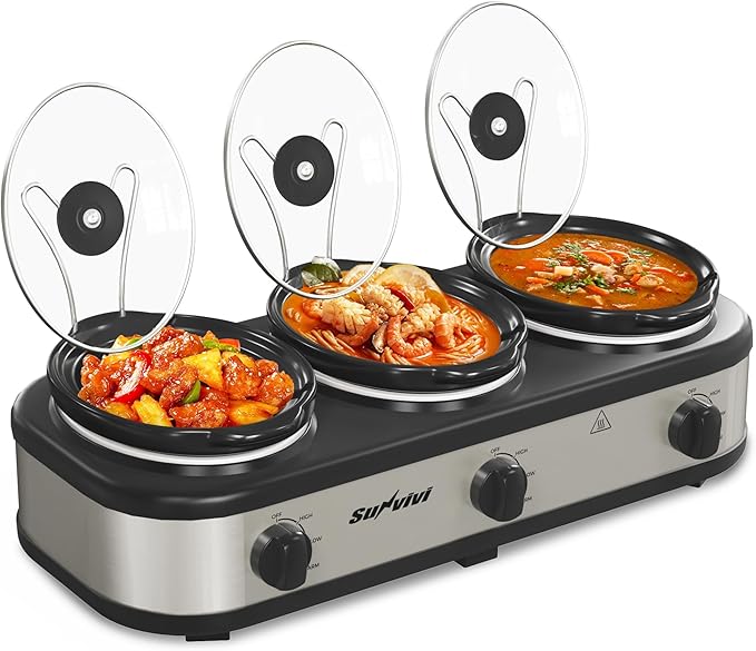 Sunvivi Triple Slow Cooker, Buffet Server and Food Warmer, Small Mini Pot by WeGetLife