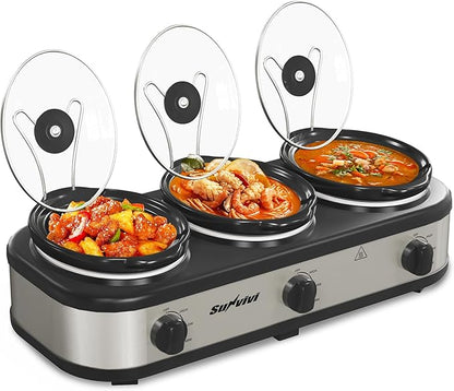 Sunvivi Triple Slow Cooker, Buffet Server and Food Warmer, Small Mini Pot by WeGetLife