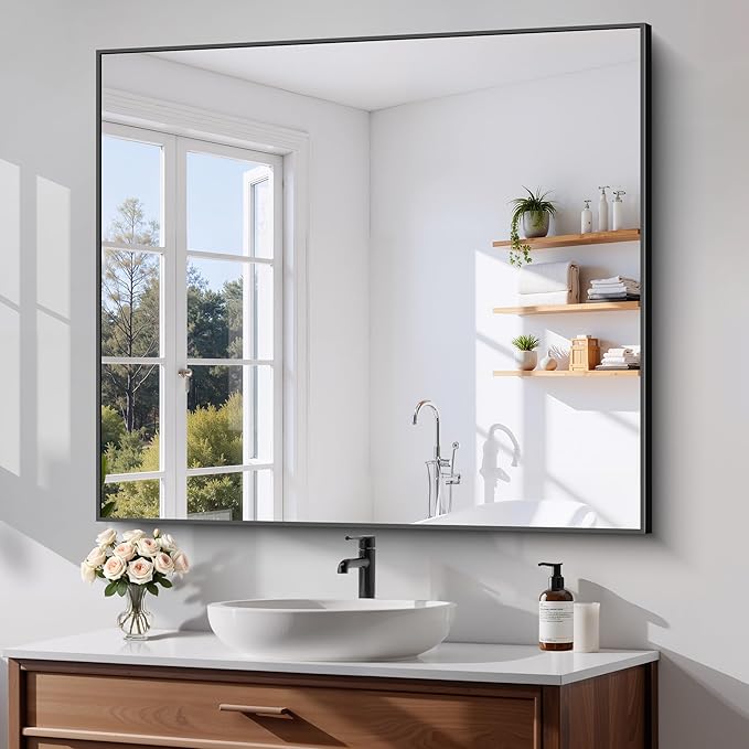 Black Bathroom Mirror for Wall, 36x40 Inch Rectangle Mirrors - Image 2
