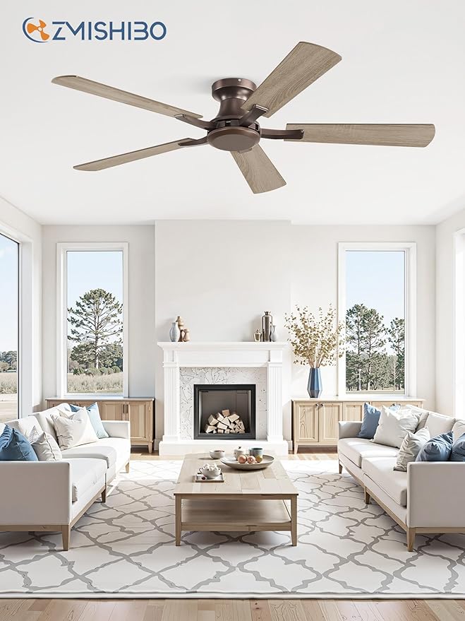 ZMISHIBO 52 Inch Ceiling Fan No Light, Flush Mount Low Profile, Farmhouse Brown - Image 7