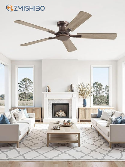 ZMISHIBO 52 Inch Ceiling Fan No Light, Flush Mount Low Profile, Farmhouse Brown - Image 7