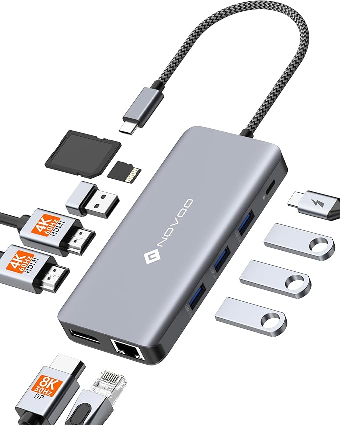 USB C Docking Station, NOVOO Triple Display Type C Hub Dual Monitor HDMI - Image 9