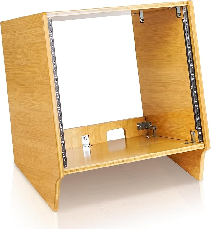Sound Town DIY 10U Angled Desktop Turret Studio Rack, Solid Carbonized Bamboo by SOUNDTOWN