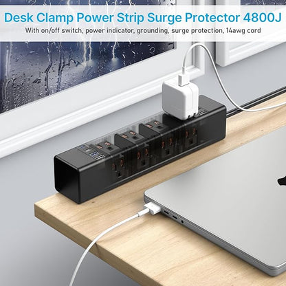 CCCEI Desk Outlet Station 20W USB C Port. 12 Outlet Desktop Clamp Power Strip - Image 7