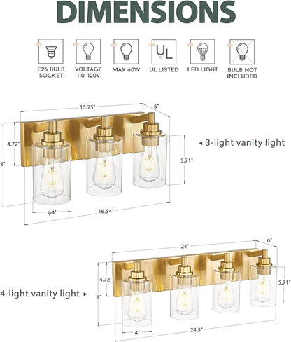 METWET 4-Light Bathroom Light Fixtures, Brushed Gold Vanity Light - Image 3