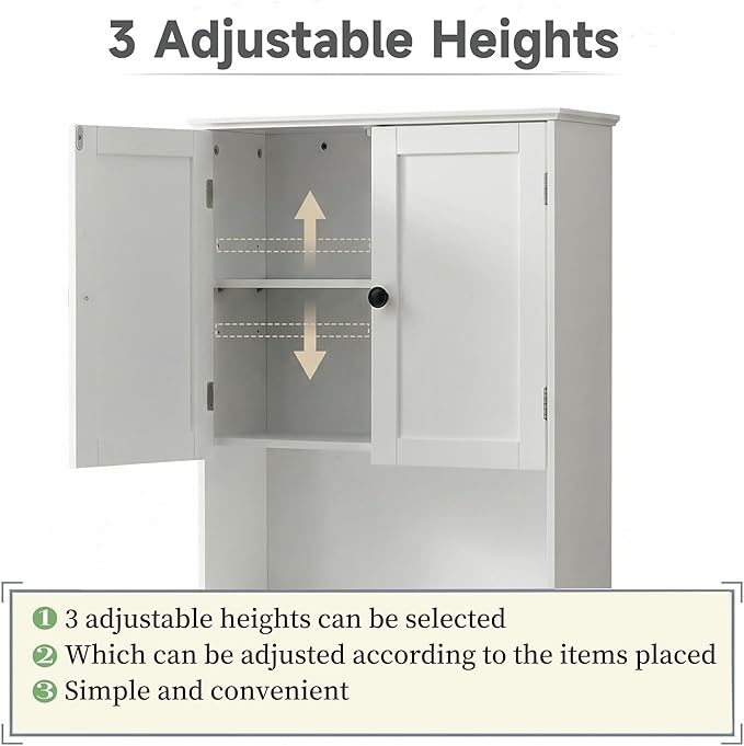 Bathroom Wall Cabinet, Over Toilet Storage Hanging Cabinet Adjustable Shelves - Image 5