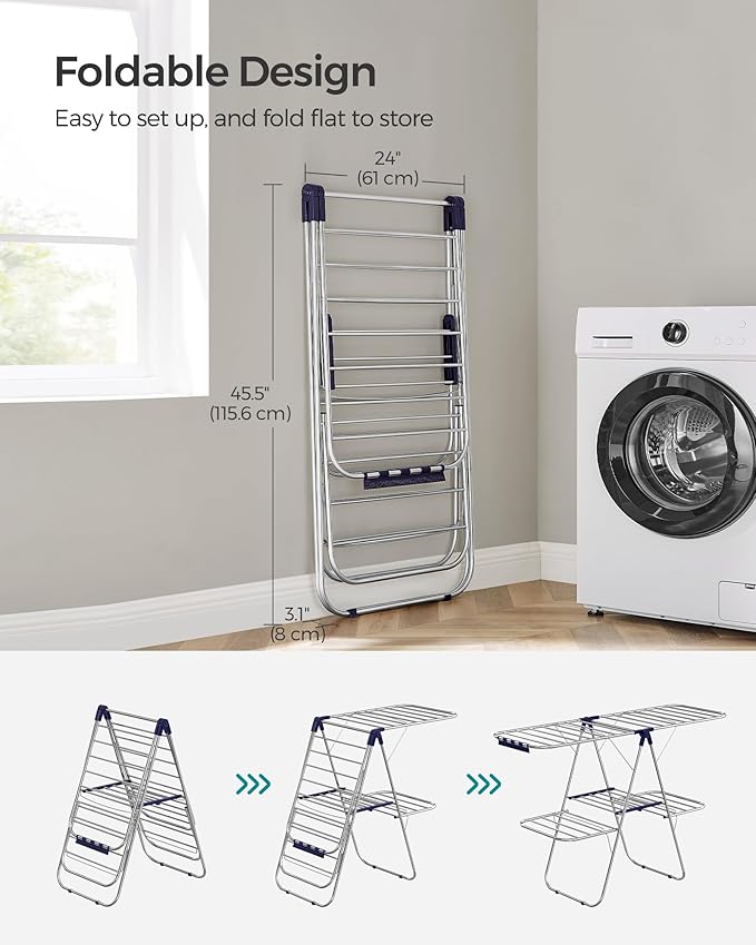 SONGMICS Clothes Drying Rack, Foldable 2-Level Laundry Drying Rack, - Image 8
