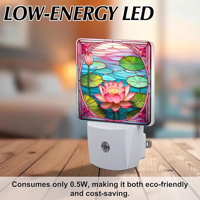PODMemory Lotus Stained Glass Night Lights Plug into Wall - Image 6