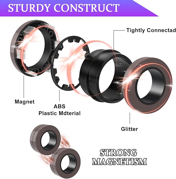Cevioce 9 PCS Magnetic Ring Fidget Toys Set, ADHD Anxiety Magnetic Finger - Image 2