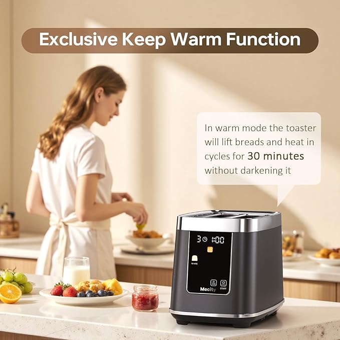 Mecity 2 Slice Toaster with Touch Screen & Auto Lift, Stainless Steel - Image 4
