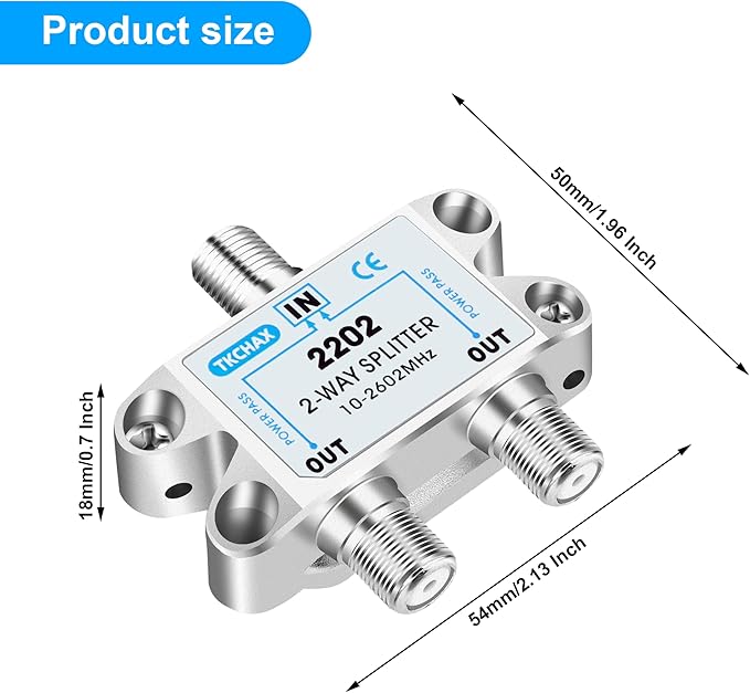 TKCHAX 2 Way Coaxial Cable Splitter, Support 10-2602MHz, RG6 Compatible - Image 7