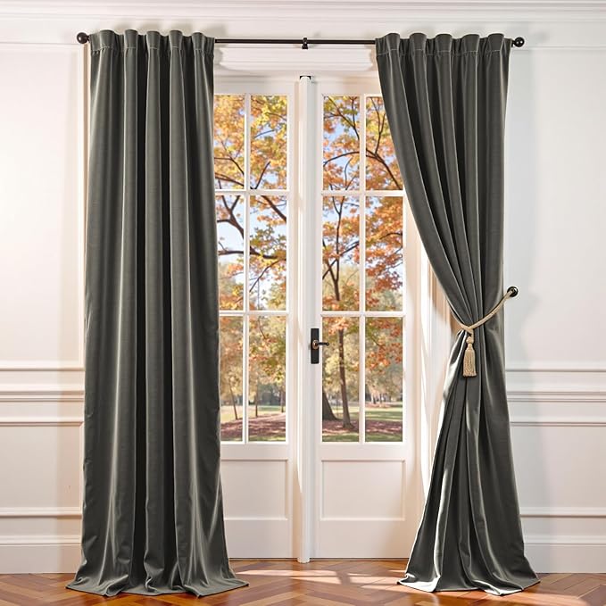 Lazzzy Velvet Blackout Extra Long Curtains Thermal Insulated Room Window Drapes by Lazzzy