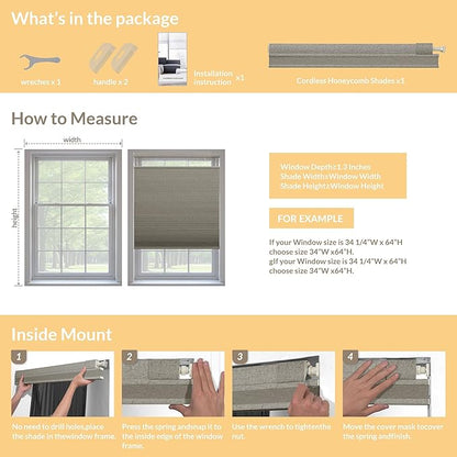 Boolegon No Drill No Tools Cellular Shades Top Down Bottom Up Honeycomb Blinds - Image 7