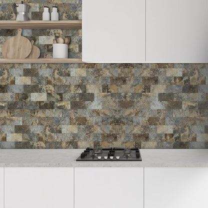 AULIGET 4-Piece Beige & Brown Slate Peel and Stick Backsplash Wall Tiles - Image 2