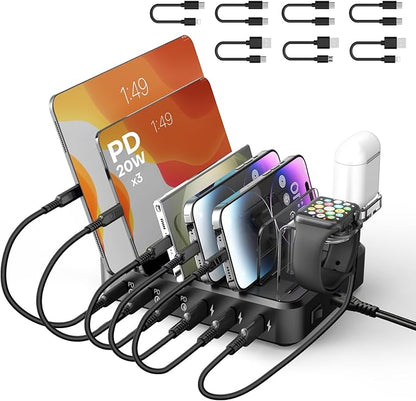 Charging Station for Multiple Devices, 75W 6 Port Multi USB C Fast Charger by ENRIPRT
