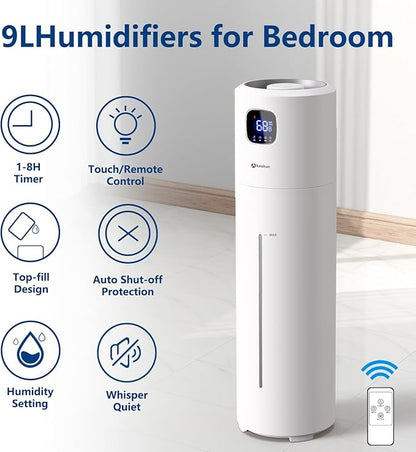 Akeshan Large Humidifiers for Bedroom, 9L/2.5Gal Ultrasonic Cool Mist, Top Fill - Image 2