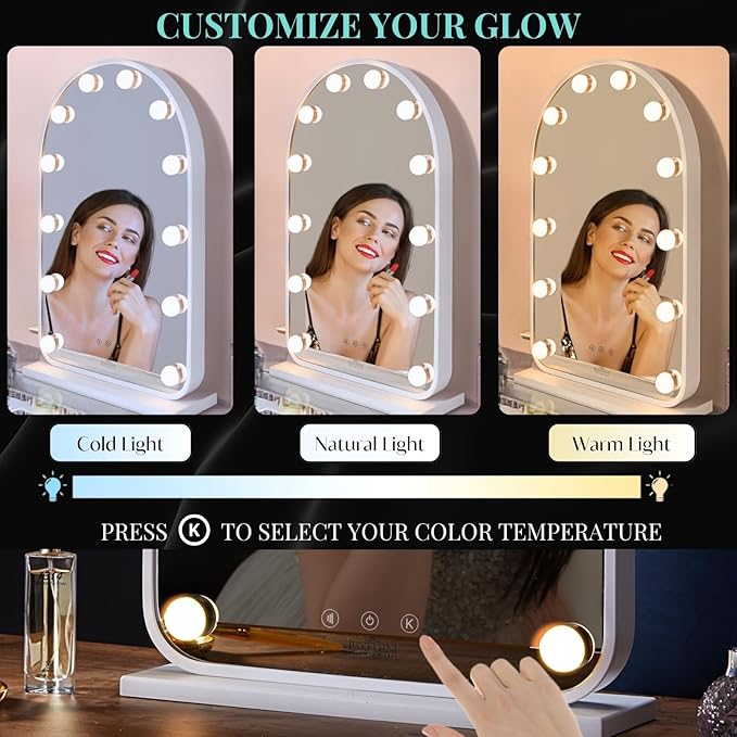 LUXFURNI Vanity Mirror with Lights, 24.5" x 15.8" Arched LED Makeup Mirror - Image 5