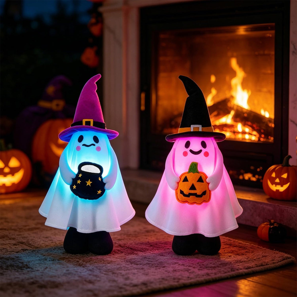 2 Pack Halloween Lighted Ghost Figurine with Stretchable Leg 21" to 30&q...