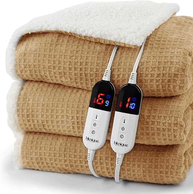 Heated Blanket Electric Blanket Queen Waffle, 84x90 Inches Dual Controllers by blunique