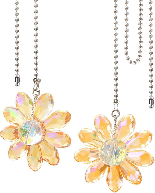 LEFERS Ceiling Fan Pull Chain, 2 Pieces 1.8" Crystal Glass Flower Pendants by L%C3%88FERS