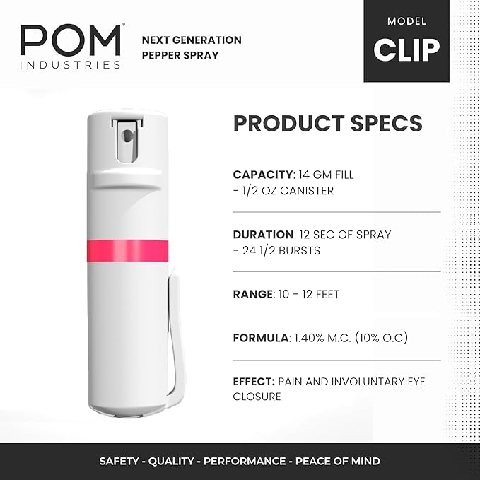 POM Pepper Spray Pocket Clip, Quick Flip Top Safety, Maximum Strength OC Formula - Image 3
