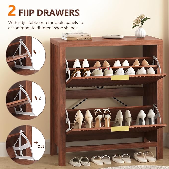 Shoe Cabinet Storage for Entryway, Fluted Shoe Cabinet - Image 4