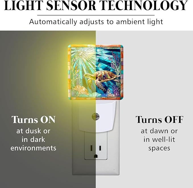 PODMemory Sea Turtle Stained Glass Night Lights Plug into Wall - Image 3