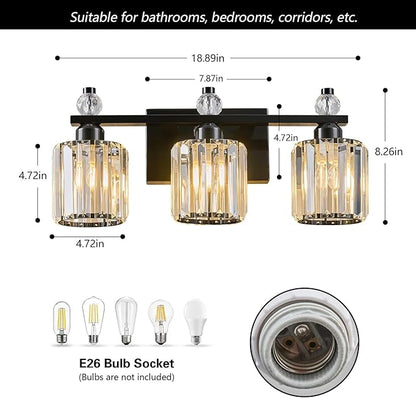 FDPBY Bathroom Vanity Lights 3-Light Plating Black Modern Crystal Vanity Light - Image 5