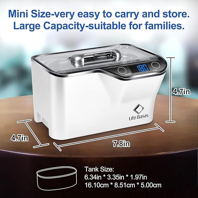 LifeBasis Ultrasonic Jewelry Cleaner, Professional 45kHz Ultrasonic Cleaner - Image 8