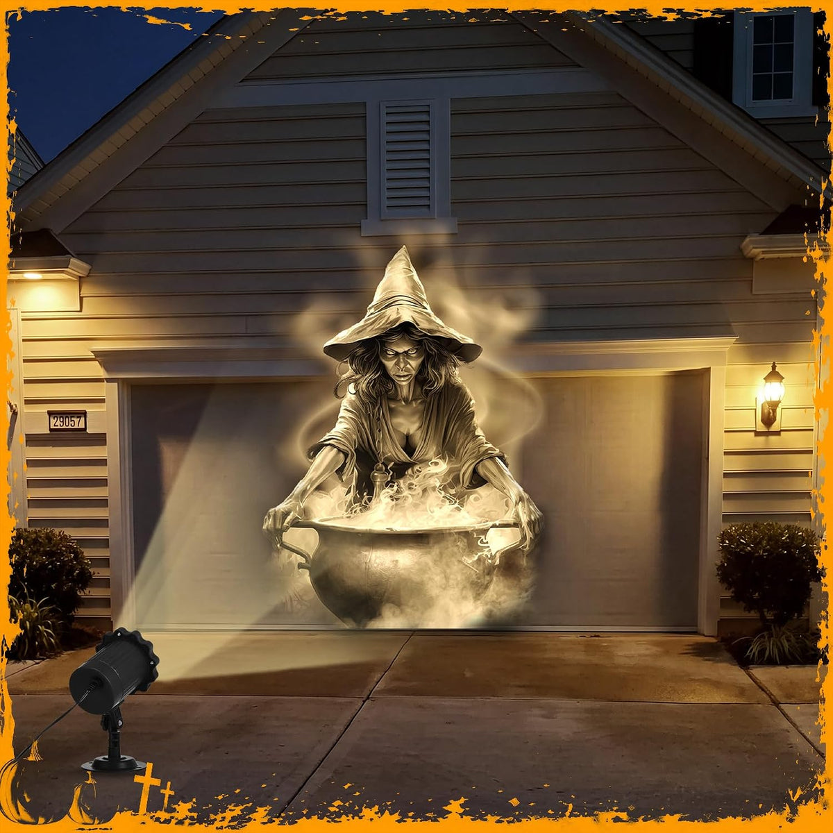 Treela Halloween Projector Light Outdoor Witches and Cauldron Decoration