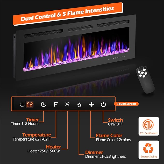 50" Electric Fireplace Wall Mounted and Recessed - Image 2