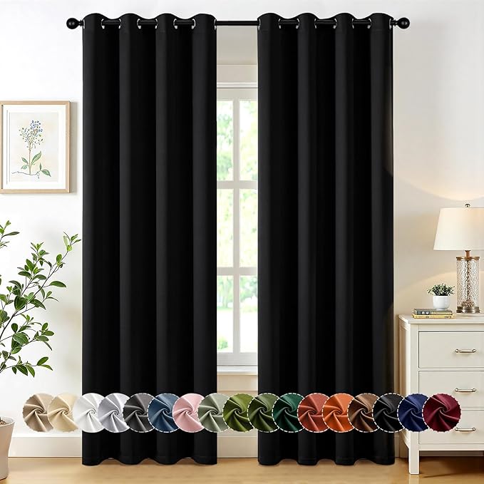 MIULEE Black Blackout Curtains for Bedroom Living Room 84 Inches Long 2 Panels by MIULEE